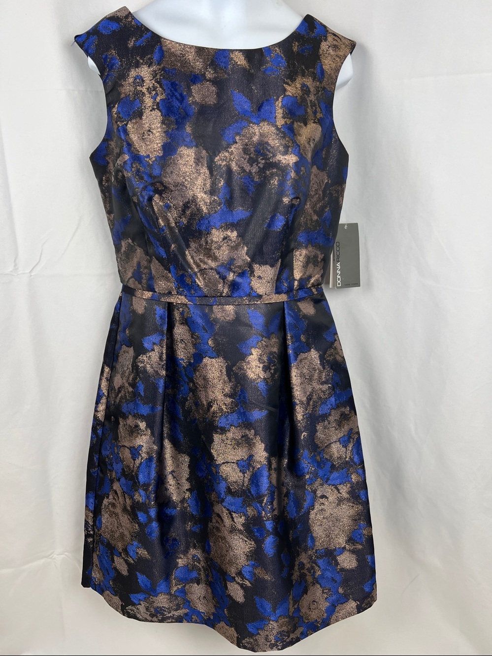 Donna Ricco Blue Bronze Fit Flare Dress, Size 2 NWT